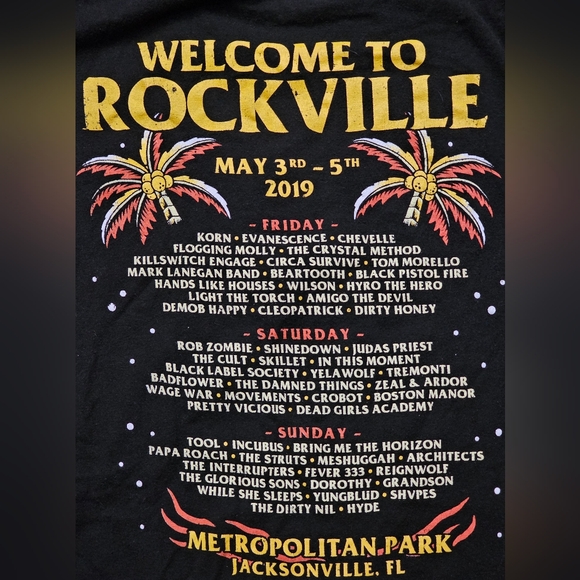 Korn Rob Zombie Tool Judas Priest Incubus Welcome To Rockville 2019 T-Shirt M - Picture 3 of 7